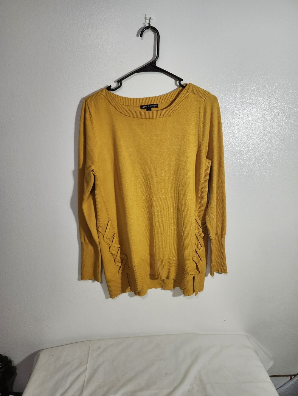 Cable & Gauge Mustard Side-Lace Knit Sweater - Women